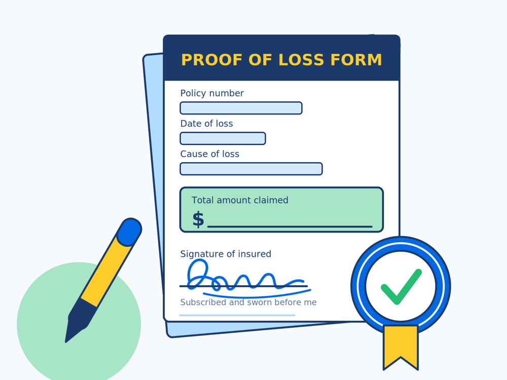 A signed proof of loss form with an approval seal